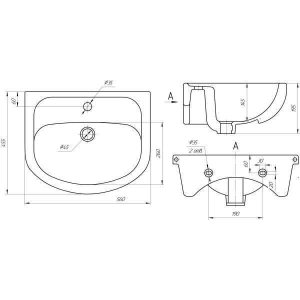 Раковина встраиваемая Универсал Элегия 55
