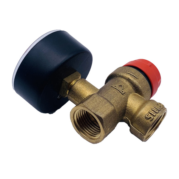 Клапан предохранительный с манометром RBM 1/2"ВВ 1,5 бар (353.04.10) Клапан предохранительный с манометром RBM 1/2"ВВ 1,5 бар (353.04.10)