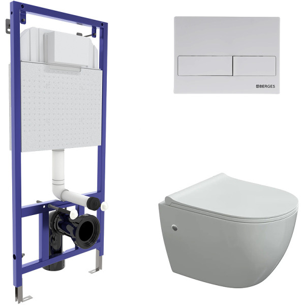 Комплект инсталляция с унитазом Berges Novum c с кнопкой L4 Soft Touch белая, унитаз OKUS, сиденье Toma Slim SO (043277)