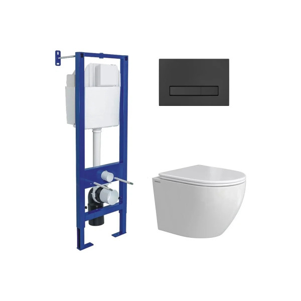 Комплект инсталляция с унитазом Berges Atom Line кнопка черная Soft Touch, унитаз Okus Rimless 49 см, сиденье с soft-close (043393) Комплект инсталляция с унитазом Berges Atom Line кнопка черная Soft Touch, унитаз Okus Rimless 49 см, сиденье с soft-close (043393)