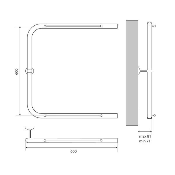 Полотенцесушитель водяной Melodia Moon Shelf 60х60 П-образный б/кронштейна (MTRMS6060)