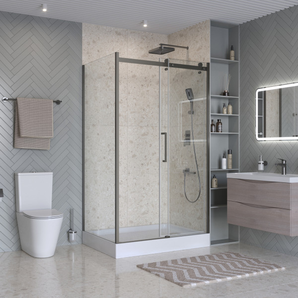 Душевой уголок BelBagno Marino 130x100x195 стекло прозрачное, профиль оружейная сталь матовая (MARINO-2-AH-1-130/100-C-GM)