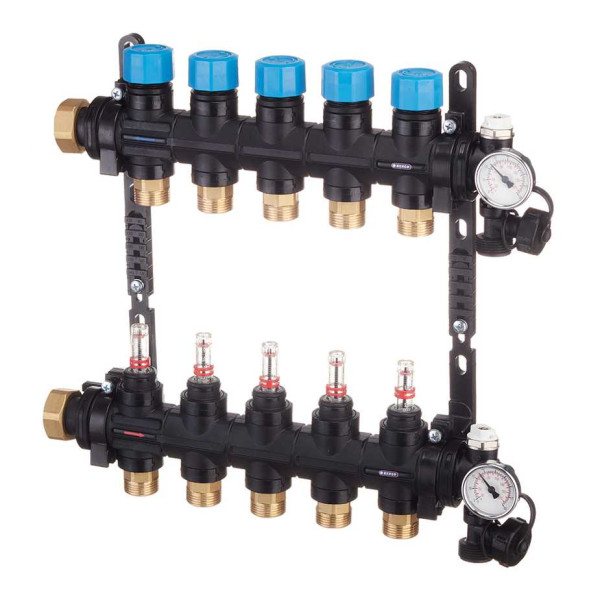 Коллекторная группа 5 отводов 1" с расходомерами и термометрами Henco (композит) (UFH-0605MDK05-03L)
