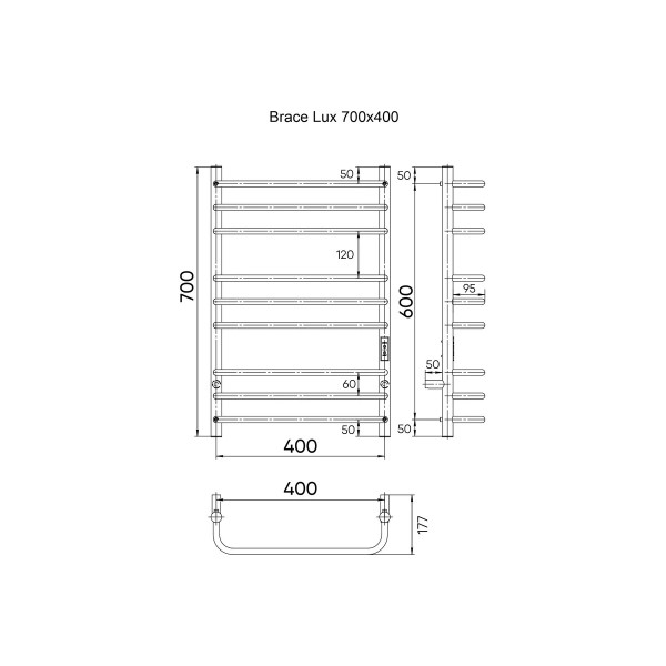 Полотенцесушитель электрический Indigo Brace Lux 700x400 таймер, унив.подкл.RxL, Черный Муар, сxп (LCBLE70-40PBRRt)