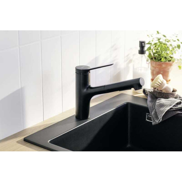Смеситель для кухни Hansgrohe Zesis M черный, с видвижным изливом (74800670)