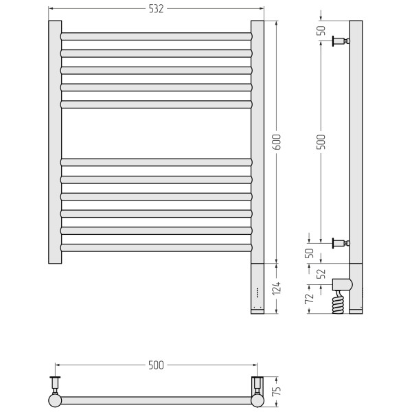 Полотенцесушитель электрический Сунержа Богема 3.0 прямая 600x500 провод справа матовый чёрный (31-5805-6050)