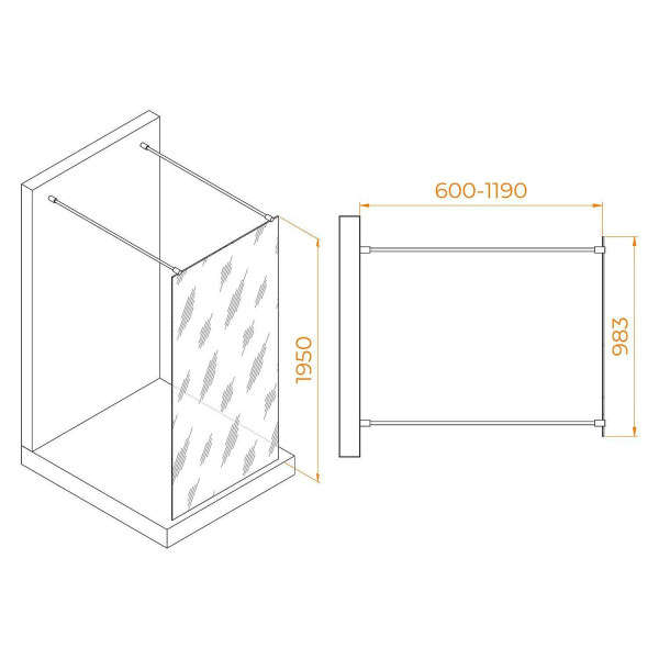 Душевое ограждение RGW Walk In WA-016-Gb 100x195 стекло прозрачное, профиль золото браш (35101610-16)