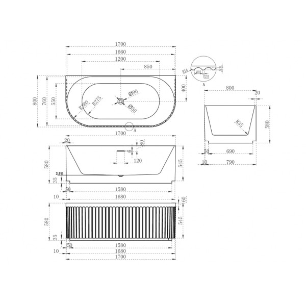 Ванна акриловая Abber 170x80 белая (AB9416-1.7)