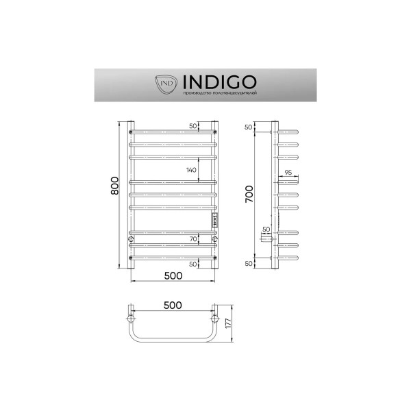 Полотенцесушитель электрический Indigo Brace Lux 800x500 таймер, унив.подкл.RxL, Полиров. (LCBLE80-50Rt)