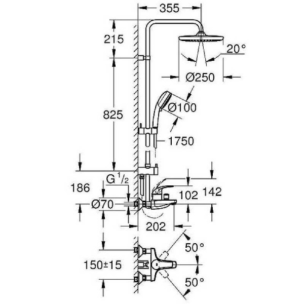 Душевая система Grohe New Tempesta Cosmopolitan System хром (26674000)