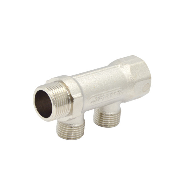 Коллектор 2 отвода 3/4"х1/2"Н Okseler (никель)  (oks00369)