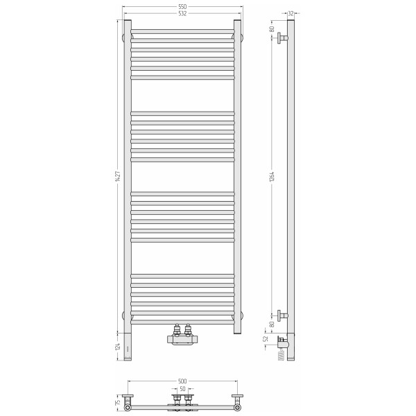 Полотенцесушитель комбинированный Сунержа Богема EU50+ 3.0 1500х500 хром провод слева/справа (00-0720-1550)