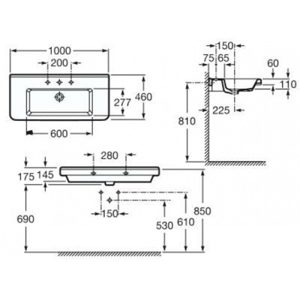 Раковина подвесная Roca Dama-N 1000х460х145 (327780000) Раковина подвесная Roca Dama-N 1000х460х145 (327780000)