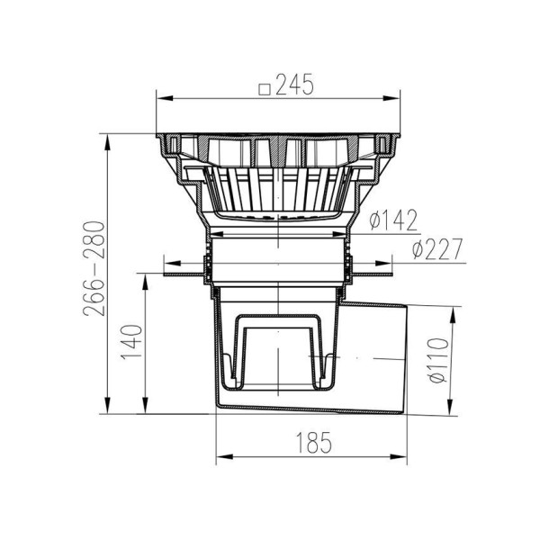 Трап канализационный MCH с боковым сливом и с воротником D110-250 пластик
