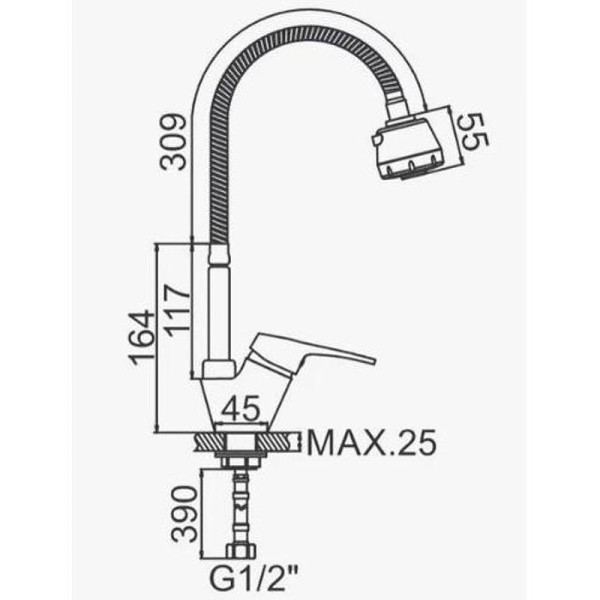 Смеситель для кухни Dlin с гибким изливом хром (D150628-T)