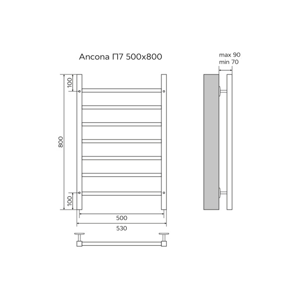Полотенцесушитель водяной Azario Ancona 500x800 хром