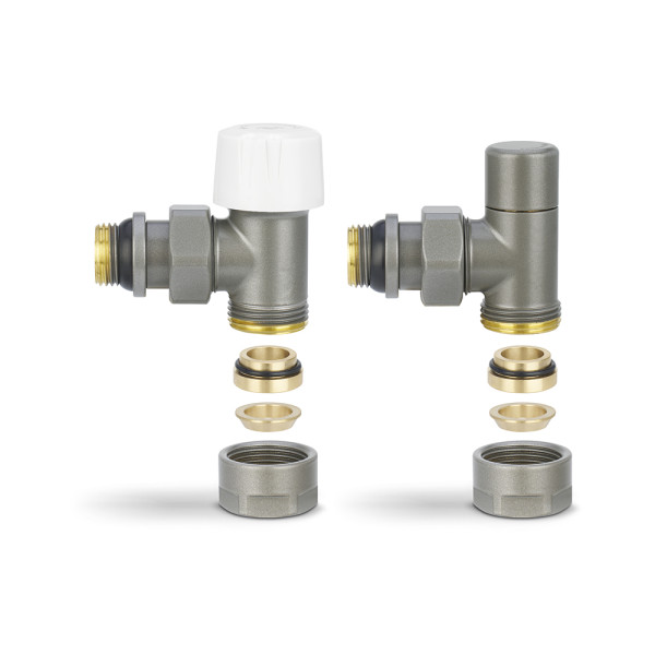 Комплект радиаторных клапанов угловой 1/2"х3/4"(18)ЕК Varmega №1 (серый) (VMDV10-310415)