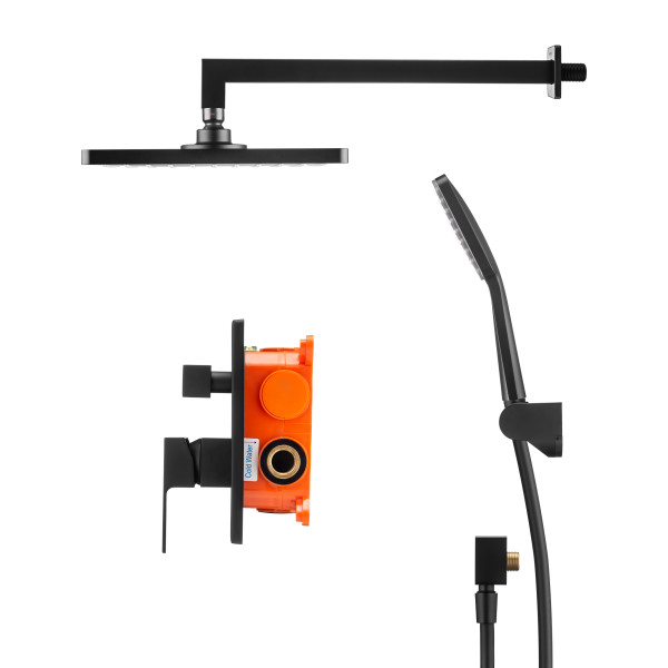 Смеситель для душа Swedbe Platta встраиваемый с верхним душем черный (5555B)