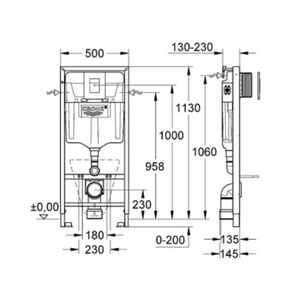 Инсталляция для подвесного унитаза Grohe Rapid SL с клавишей (38775001) хром