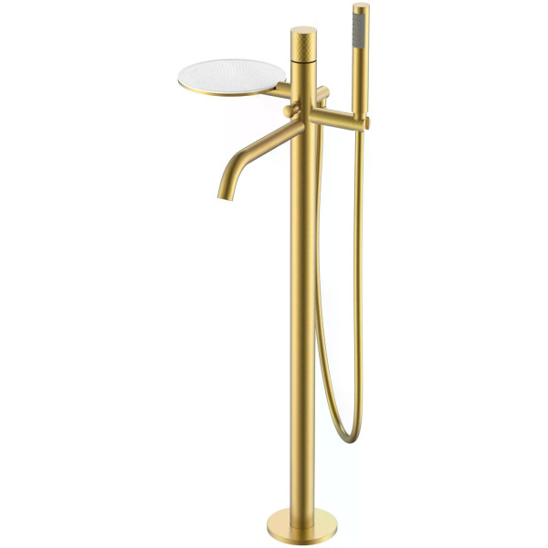 Смеситель напольный Boheme Stick золотой с душевым комплектом (129-MG)