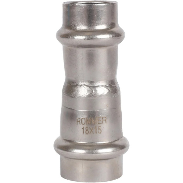 Муфта переходная 18х15 Rommer из нержавеющей стали (пресс) (RSS-0018-001815)