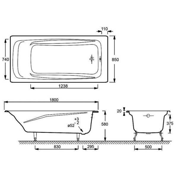 Ванна чугунная Jacob Delafon Repos 180x85 без отв. под ручки (E2904-00)