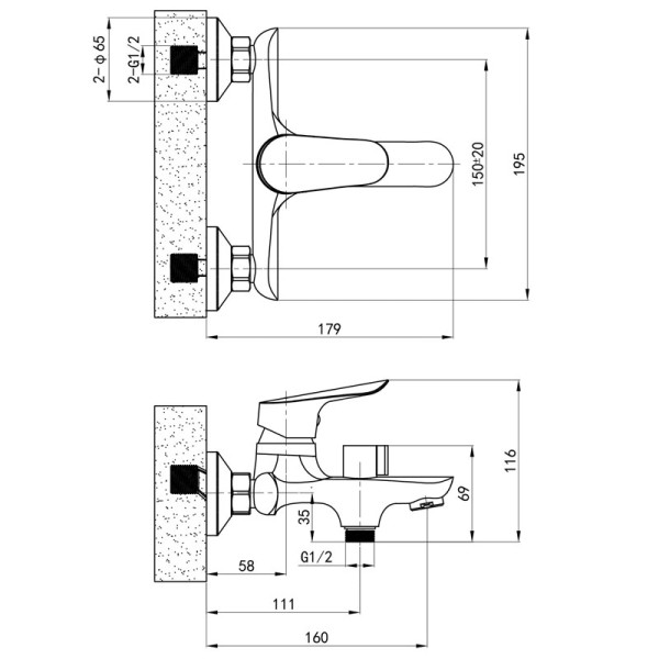 Смеситель для ванны и душа Esko Asti хром (AT 54)