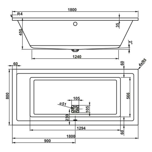 Ванна акриловая VagnerPlast Cavallo 180 180х80х45 (VPBA180CAV2X-04)