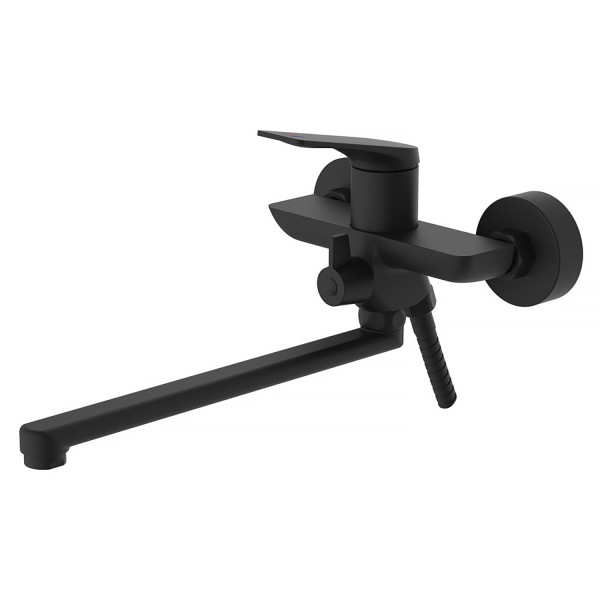 Смеситель для ванны Azario Lursy длинный излив с ручным душем шланг 150 см черный матовый (AZ-K1749B)