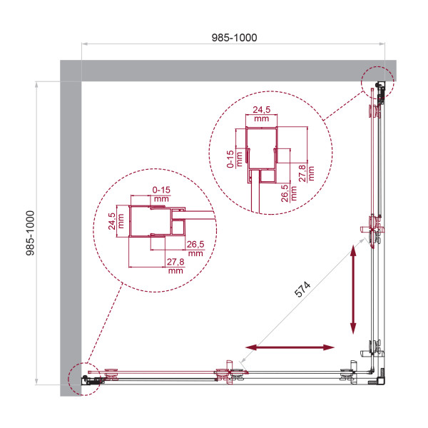 Душевой уголок BelBagno Luce 100x100 стекло прозрачное, профиль золото глянцевое (LUCE-A-2-100-C-ORO)