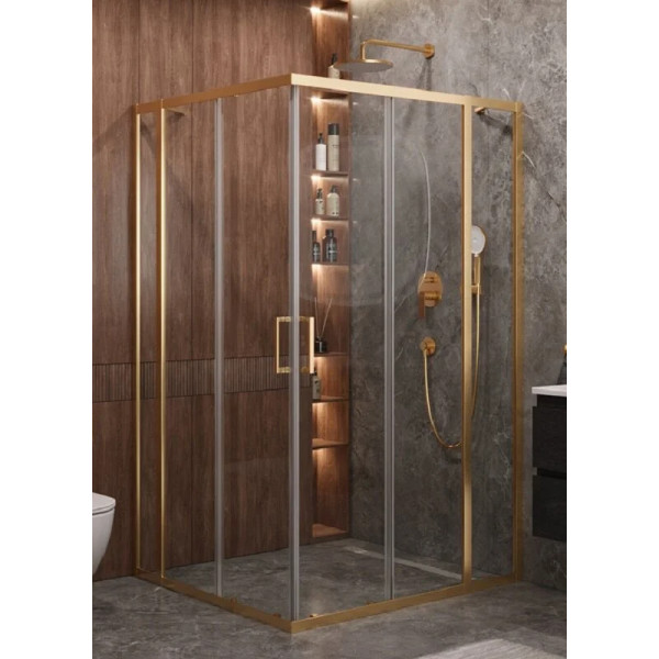 Душевой уголок Cezares Molveno 130x120x195 стекло прозрачное, профиль брашированное золото (MOLVENO-AH-22-130/120-C-BORO-IV)