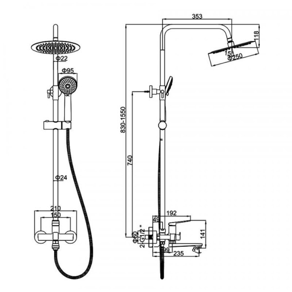 Душевая система Ledeme хром (L2491)