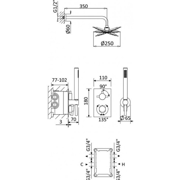 Душевая система Cezares хром (LEAF-DSIP-T-25-01)