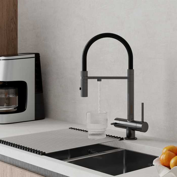 Смеситель для кухни Iddis Ace с фильтром и гибким изливом серый (ACEGMFFi05)