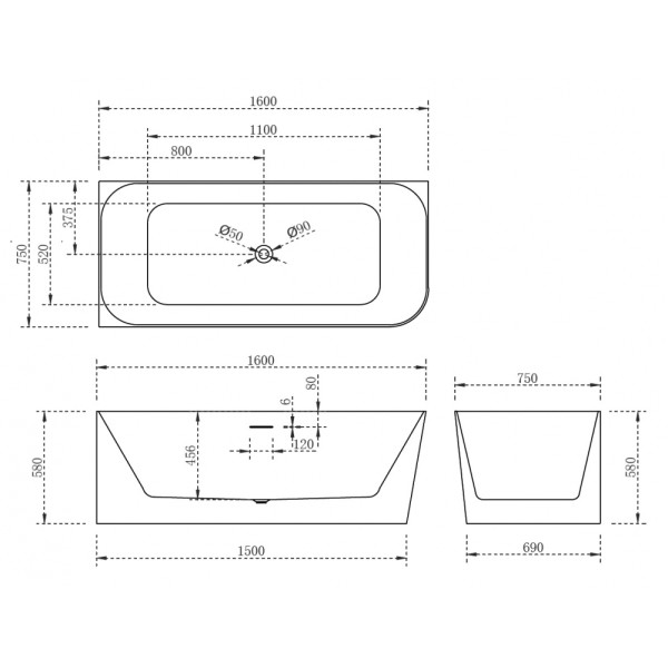 Ванна акриловая Abber 160*75 белая (AB9331-1.6 L) Ванна акриловая Abber 160*75 белая (AB9331-1.6 L)