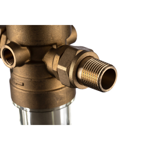 Фильтр самоочищающийся с редуктором Гейзер-Бастион 7508155233 3/4" (прозрачный корпус, со сгонами, без манометра) (32681)