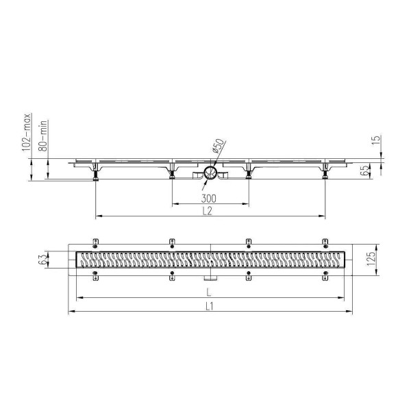 Лоток душевой 950 мм. MCH Chudej Medium Black Edition (решетка нерж. сталь черная, боковой слив D 50) CH950/50MC Лоток душевой 950 мм. MCH Chudej Medium Black Edition (решетка нерж. сталь черная, боковой слив D 50) CH950/50MC