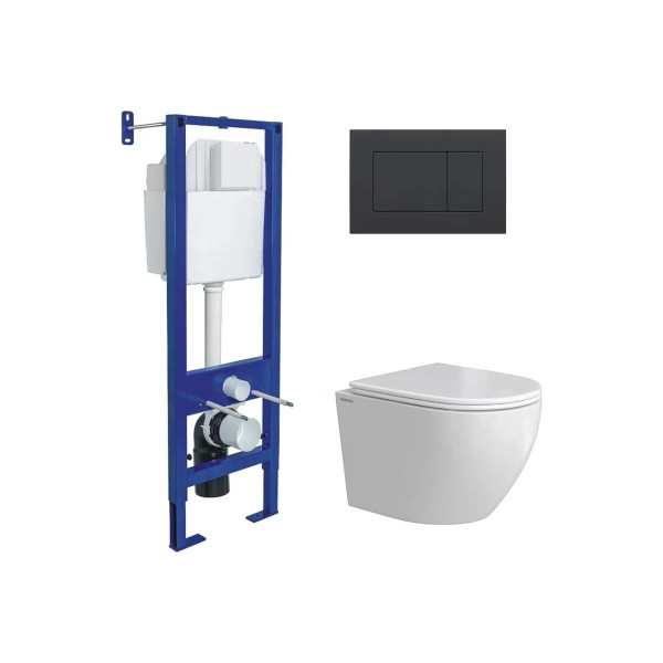 Комплект инсталляция с унитазом Berges Atom кнопка черная Soft Touch, унитаз Okus Rimless 49 см, сиденье с soft-close (043396) Комплект инсталляция с унитазом Berges Atom кнопка черная Soft Touch, унитаз Okus Rimless 49 см, сиденье с soft-close (043396)