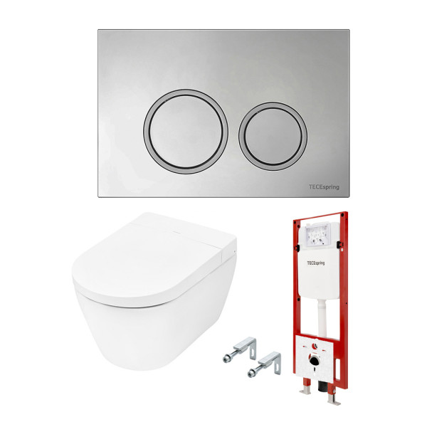 Комплект инсталляция с унитазом Tece TeceSpring с клавишей хром, с сиденьем (S955799)