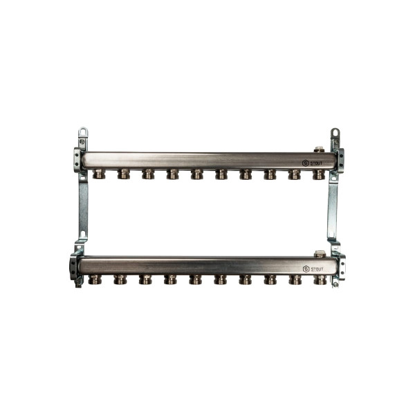 Коллекторная группа 10 отводов 1"x3/4"(18)EK для радиаторной разводки Stout (нерж.сталь) (SMS-0923-000010)