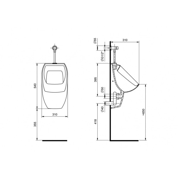 Писсуар подвесной Santek Гала с нажимным краном, с креплением, сифон горизонтальный (1WH501804)