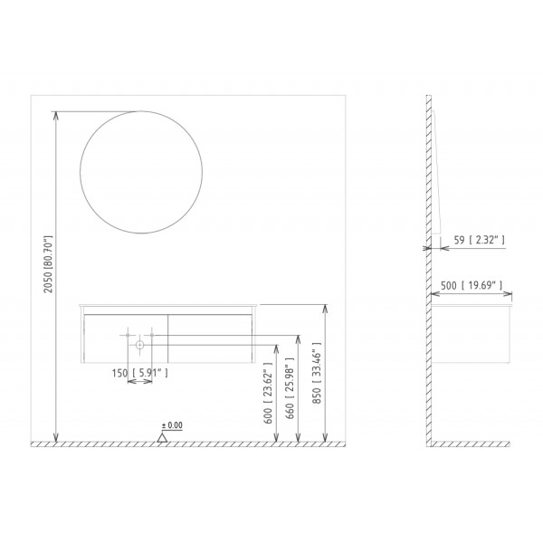 Тумба подвесная Orka Lisbon 900x500x350 с раковиной белый матовый (5001426)
