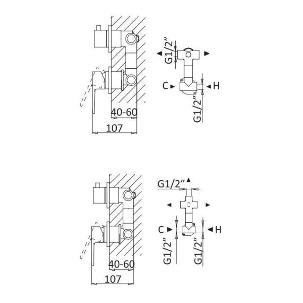 Смеситель для душа Cezares Nautic встраиваемый переключатель на 2 выхода, черный матовый (NAUTIC-VDIM2-M-NOP)