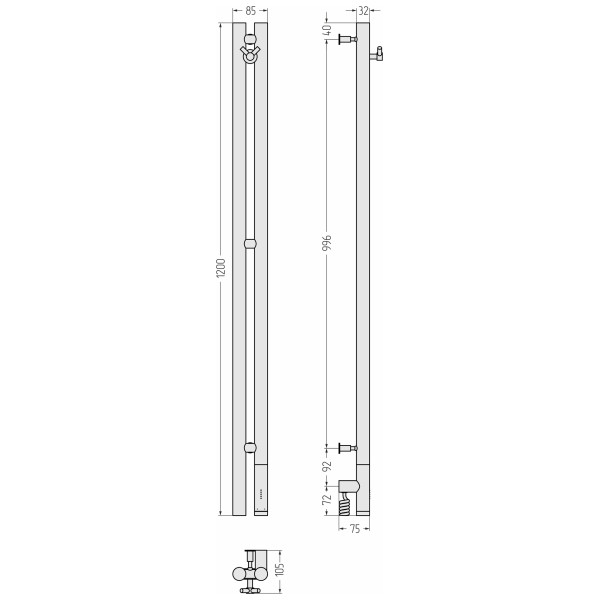 Полотенцесушитель электрический Сунержа Нюанс 3.0 1200x85 провод справа матовый белый (30-5843-1253)
