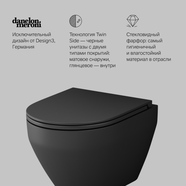 Унитаз подвесной AM.PM Spirit V2.0 FlashClean с сиденьем микролифт черный матовый (C701700MBSC)