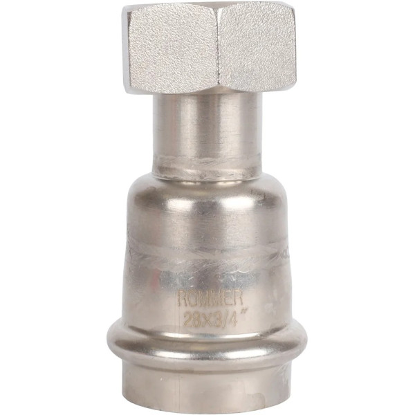 Переход 28х3/4"B с накидной гайкой Rommer из нержавеющей стали (пресс) (RSS-0026-002834) Переход 28х3/4"B с накидной гайкой Rommer из нержавеющей стали (пресс) (RSS-0026-002834)