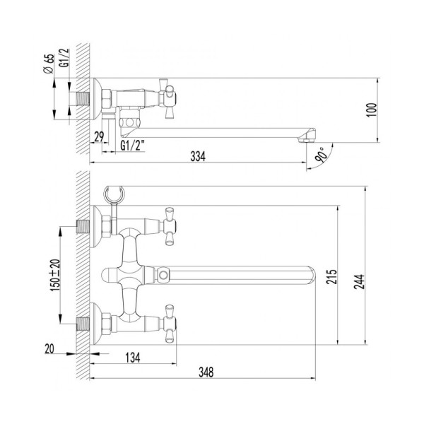 Смеситель для ванны и душа Lemark Contour (M7451С)