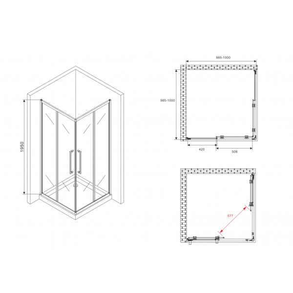 Душевой уголок Abber Schwarzer Diamant 100x100x195 стекло тонированное, профиль черный (AG02100BDTH) Душевой уголок Abber Schwarzer Diamant 100x100x195 стекло тонированное, профиль черный (AG02100BDTH)