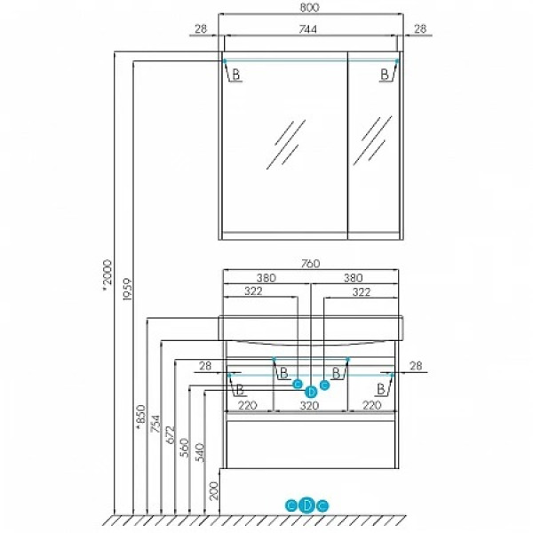 Тумба-умывальник Aquaton Нортон 80/1WH302422 раковина Беверли 80 (1A2489K0NT010)