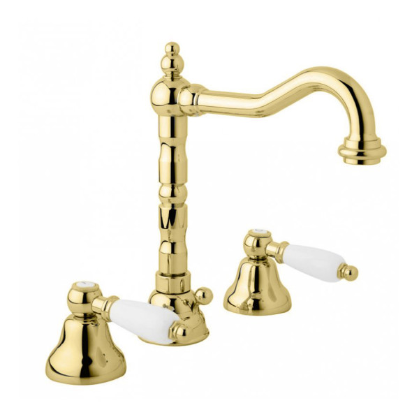 Смеситель для раковины Cezares First золотой, ручка рычаг - белый (FIRST-BLS2-03/24-Bi)